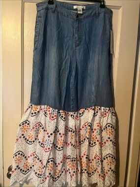 Boho denim wide leg pants